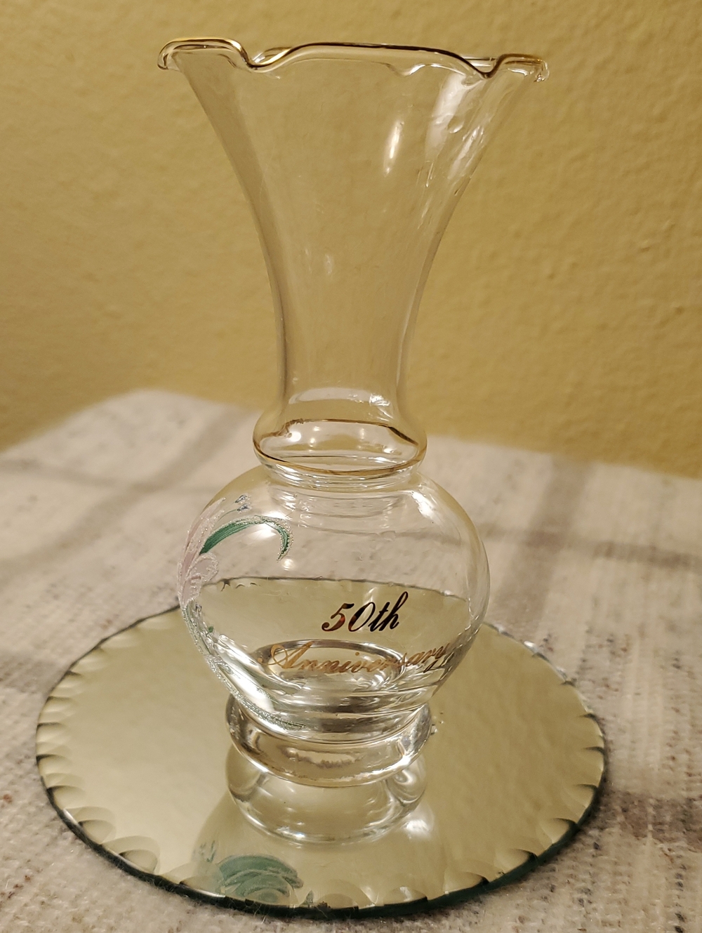 Clear Glass 50th Anniversary Bud Vase